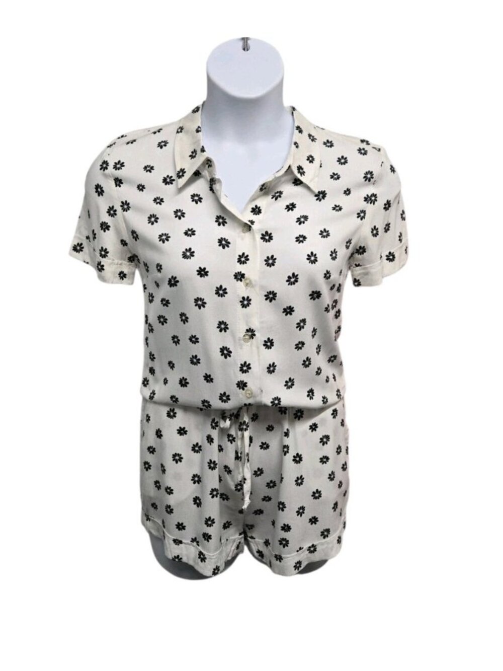Hippocampe Romper  Womens Size 36  US  6  White  Black Floral Print Casual